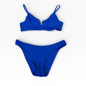 Shade & Shore Vibrant Cobalt Blue Bikini Set 34B Top Medium Bottoms